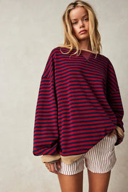 Helen Gestreifter Oversize Pullover mit Küstenflair | Schwarz / Rot