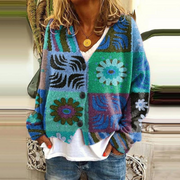 Damen Strickjacke Mit Blumenmuster Und V-Ausschnitt | Mit Knopfleiste