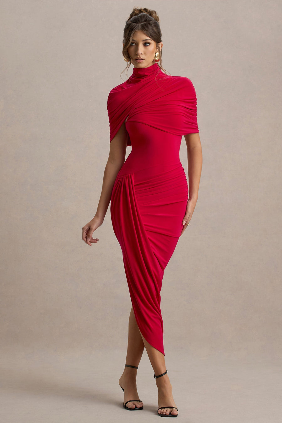 Taylor - Asymmetrisches, Gedrehtes Maxikleid mit Cape