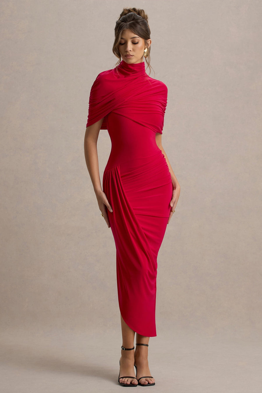 Taylor - Asymmetrisches, Gedrehtes Maxikleid mit Cape