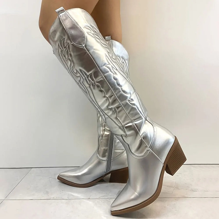 Damen Cowboystiefel kniehoch - Veganes Leder - Westernlook