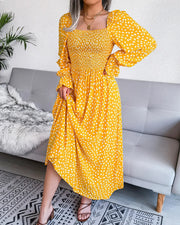Bequemes Kleid | Stilvolles Sommerkleid mit Polka-Dot-Muster, schwungvollem Saum und langen Ärmeln für dich