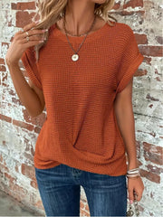 Johanna | Waffelstrick Kurzarm Top Damen Baumwollmischung