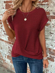 Johanna | Waffelstrick Kurzarm Top Damen Baumwollmischung