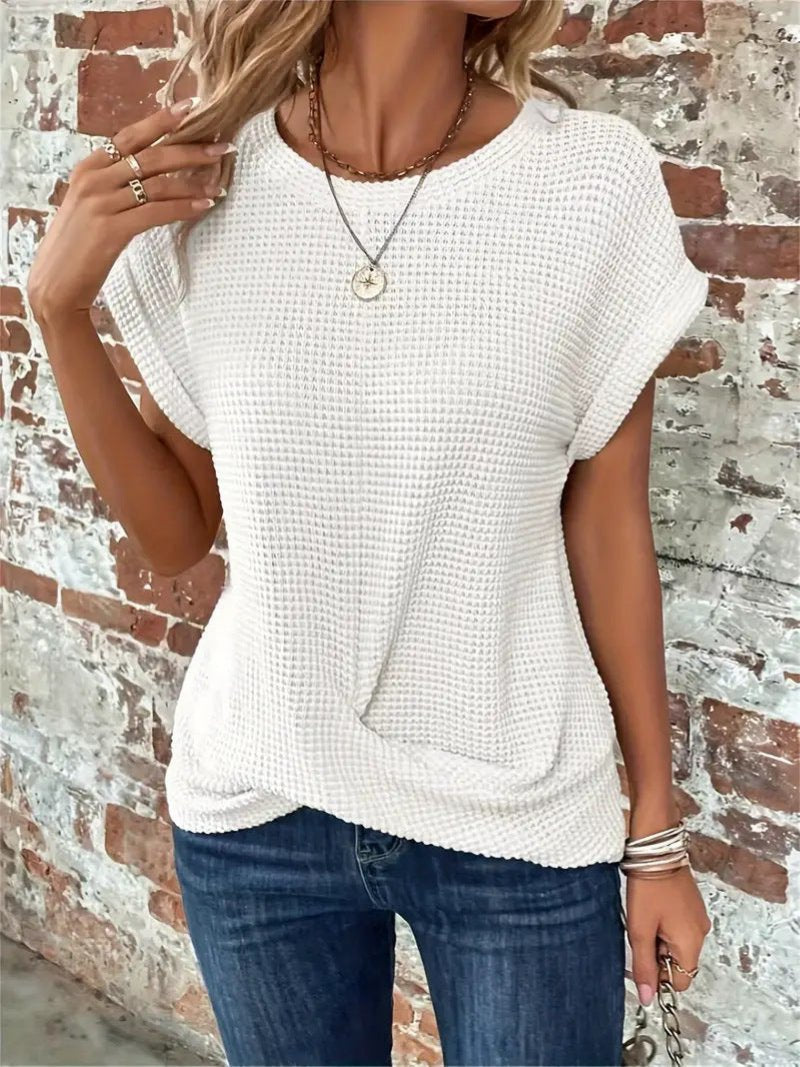 Johanna | Waffelstrick Kurzarm Top Damen Baumwollmischung