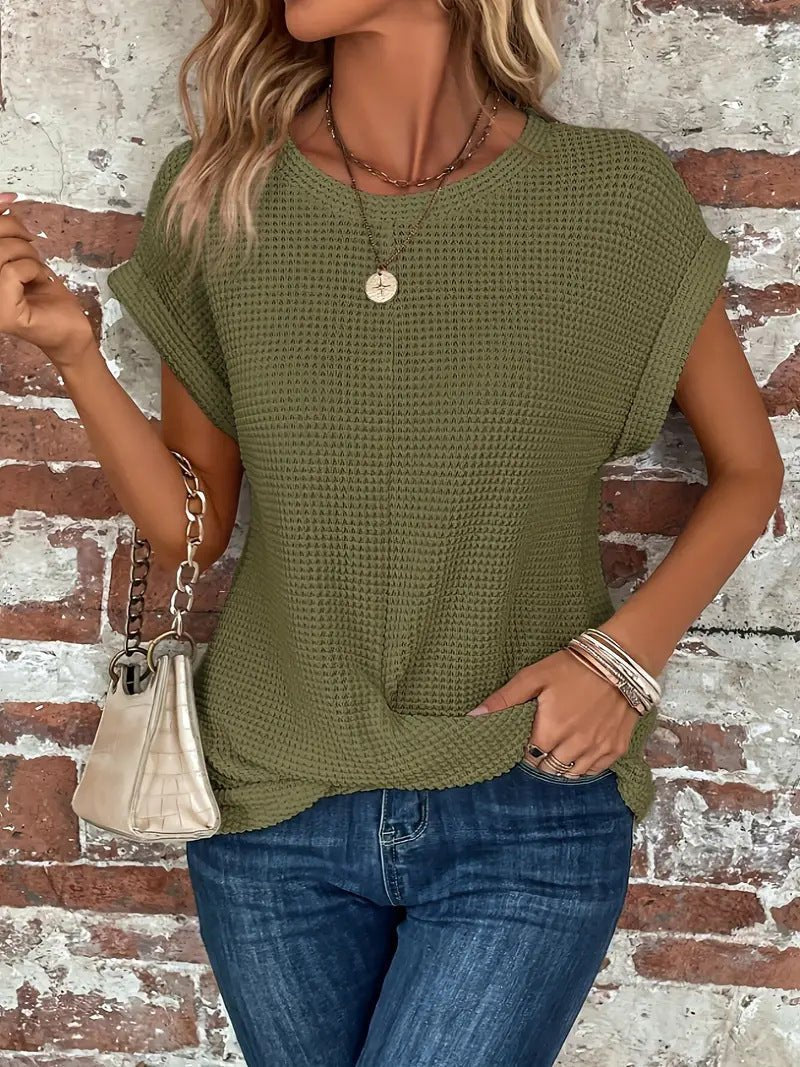 Johanna | Waffelstrick Kurzarm Top Damen Baumwollmischung