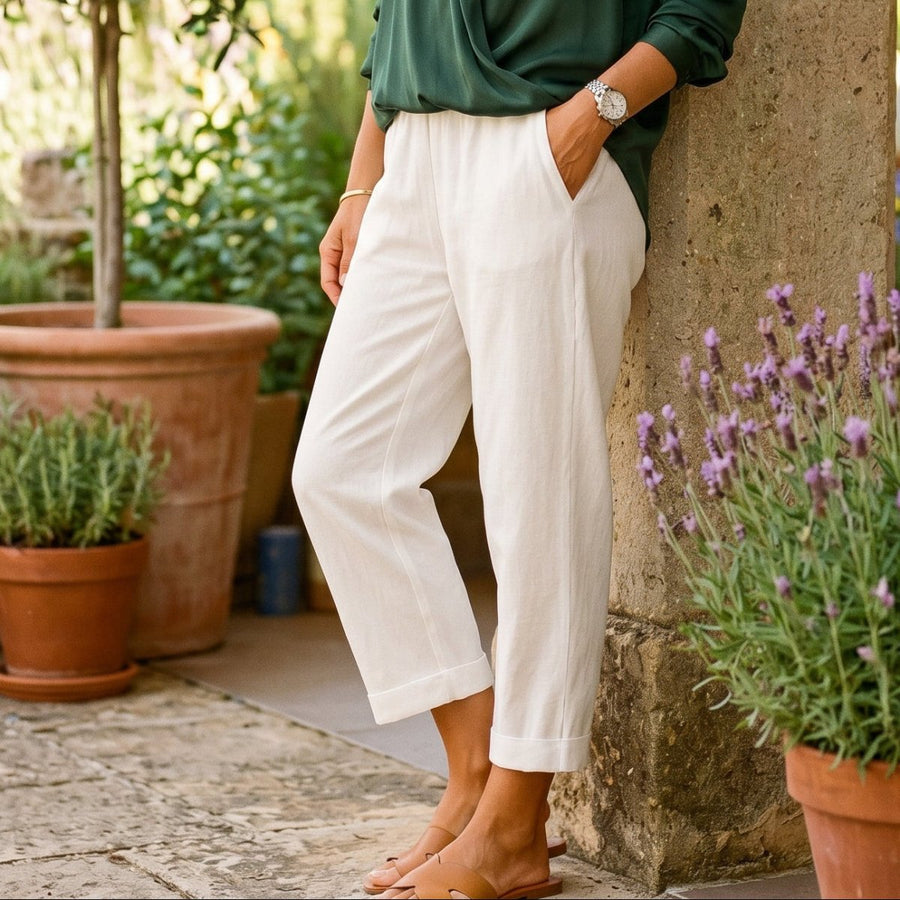 Weitbeinige Damen Sommerhose mit Elastischem Bund
