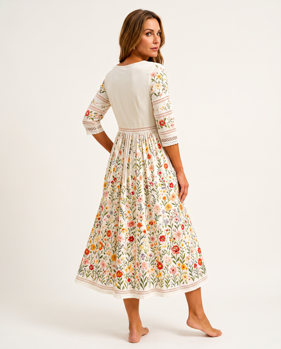 Eisel | Blumen-Midikleid mit Spitzendetails und Taschen
