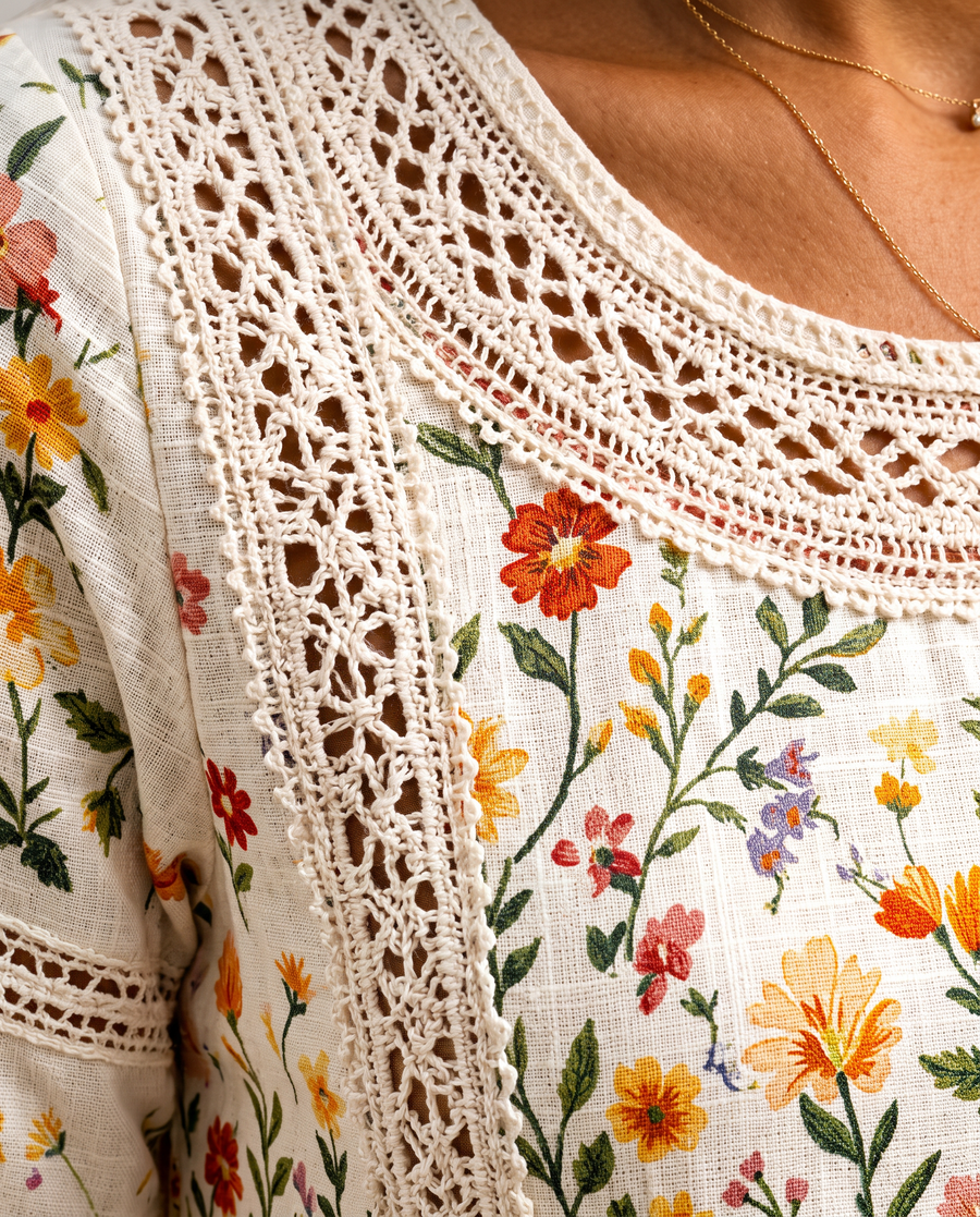 Eisel | Blumen-Midikleid mit Spitzendetails und Taschen