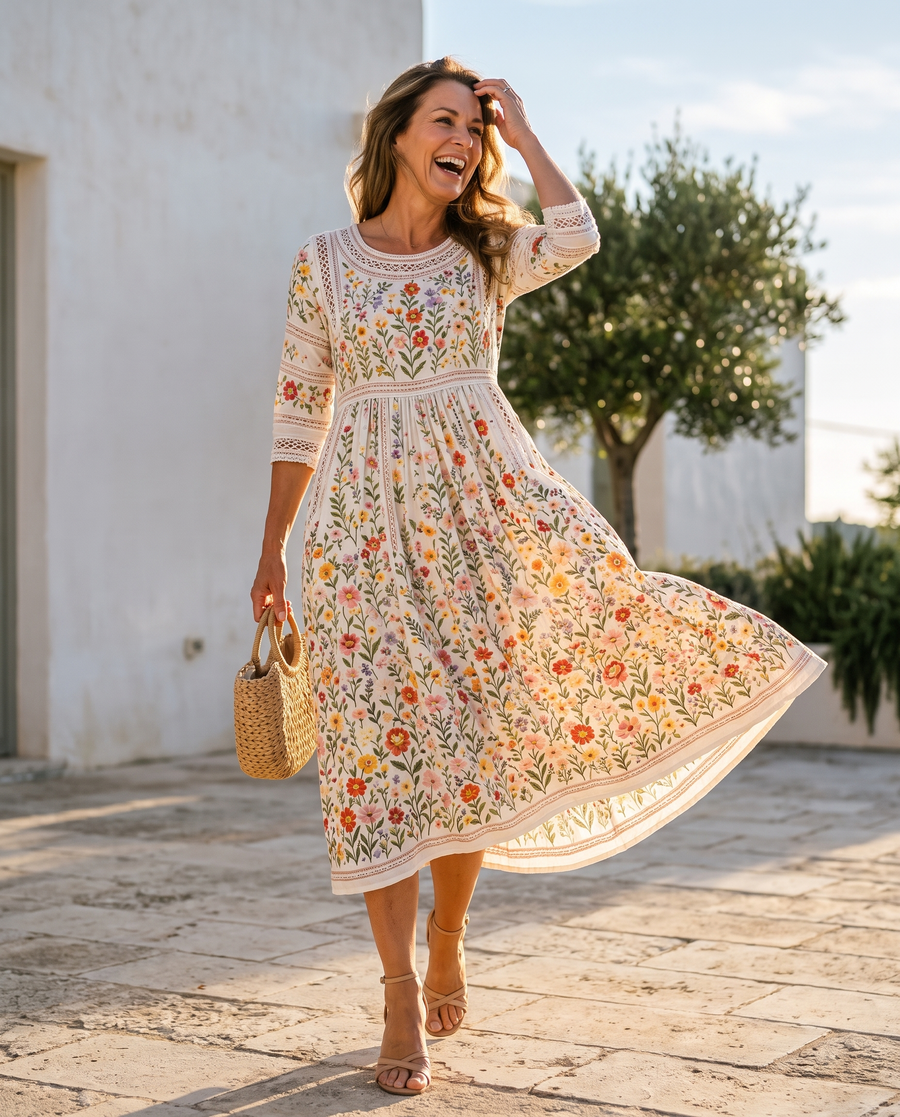 Eisel | Blumen-Midikleid mit Spitzendetails und Taschen