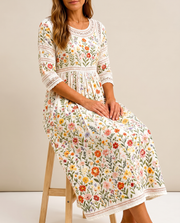 Eisel | Blumen-Midikleid mit Spitzendetails und Taschen