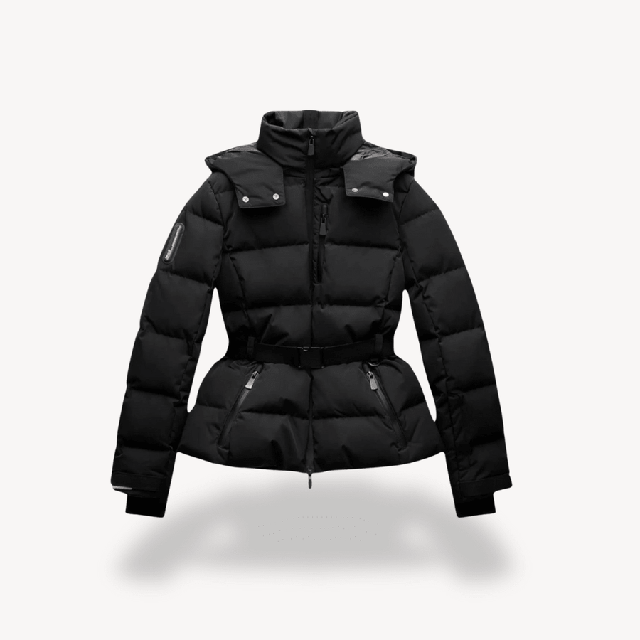 Winterjacke Damen Puffer mit Gürtel und Kapuze