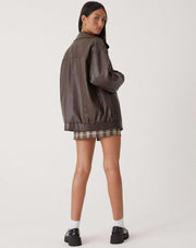 Übergroße, lockere Damen-Lederjacke