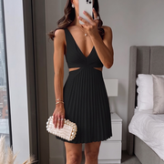 Damen Plissee-Sommerkleid mit V-Ausschnitt | A-Linie Midi