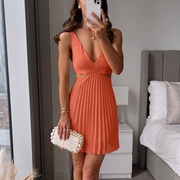 Damen Plissee-Sommerkleid mit V-Ausschnitt | A-Linie Midi