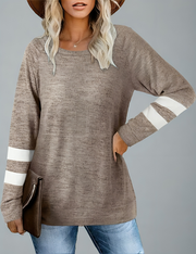 Gisela | Damen Langarm Patchwork Rundhals Casual Bedrucktes T-Shirt