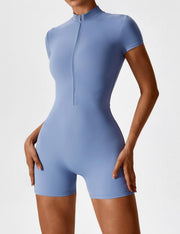 Elena | Nahtloser Kurzarm-Zip-Jumpsuit