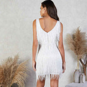 Zazie – Glitzerndes Fransen-Minikleid mit V-Ausschnitt