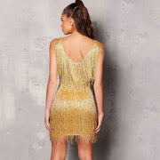 Zazie – Glitzerndes Fransen-Minikleid mit V-Ausschnitt