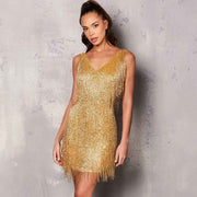 Zazie – Glitzerndes Fransen-Minikleid mit V-Ausschnitt