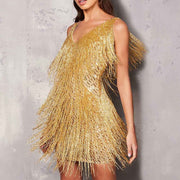 Zazie – Glitzerndes Fransen-Minikleid mit V-Ausschnitt